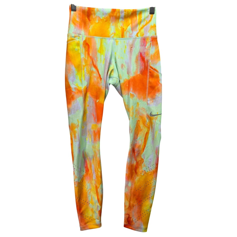 Nike Womens Epic Luxe Dri-Fit Running Leggings Multicolor Abstract Sz XS‎ Orange